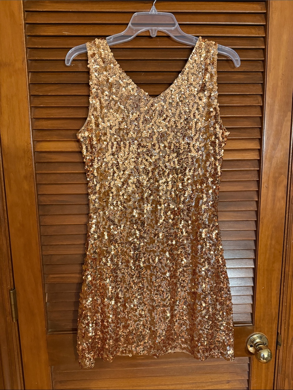 Gold Sequin Sleeveless V-Neck Party Dress
